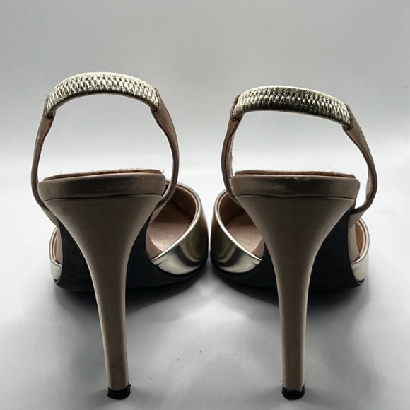 Giambattista Valli heels |Gold Leather Slingback Stiletto Heels - Picture 7 of 12